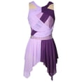 thumbnail image 2 of Oyolan Womens Rhinestone Lyrical Dance Dress Color Block Mesh Ruched Twisted Leotard Dress Dancewear Purple M, 2 of 9