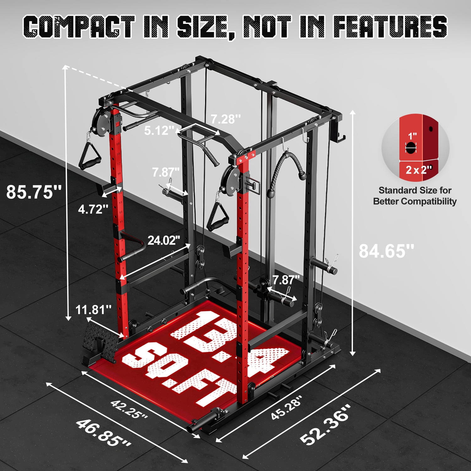 MITONOS Power Cage, 2000LB Squat Rack with Cable Crossover System, Multi-Function Weight Cage, Home Gym Workout Machine with More Training Attachments, RD