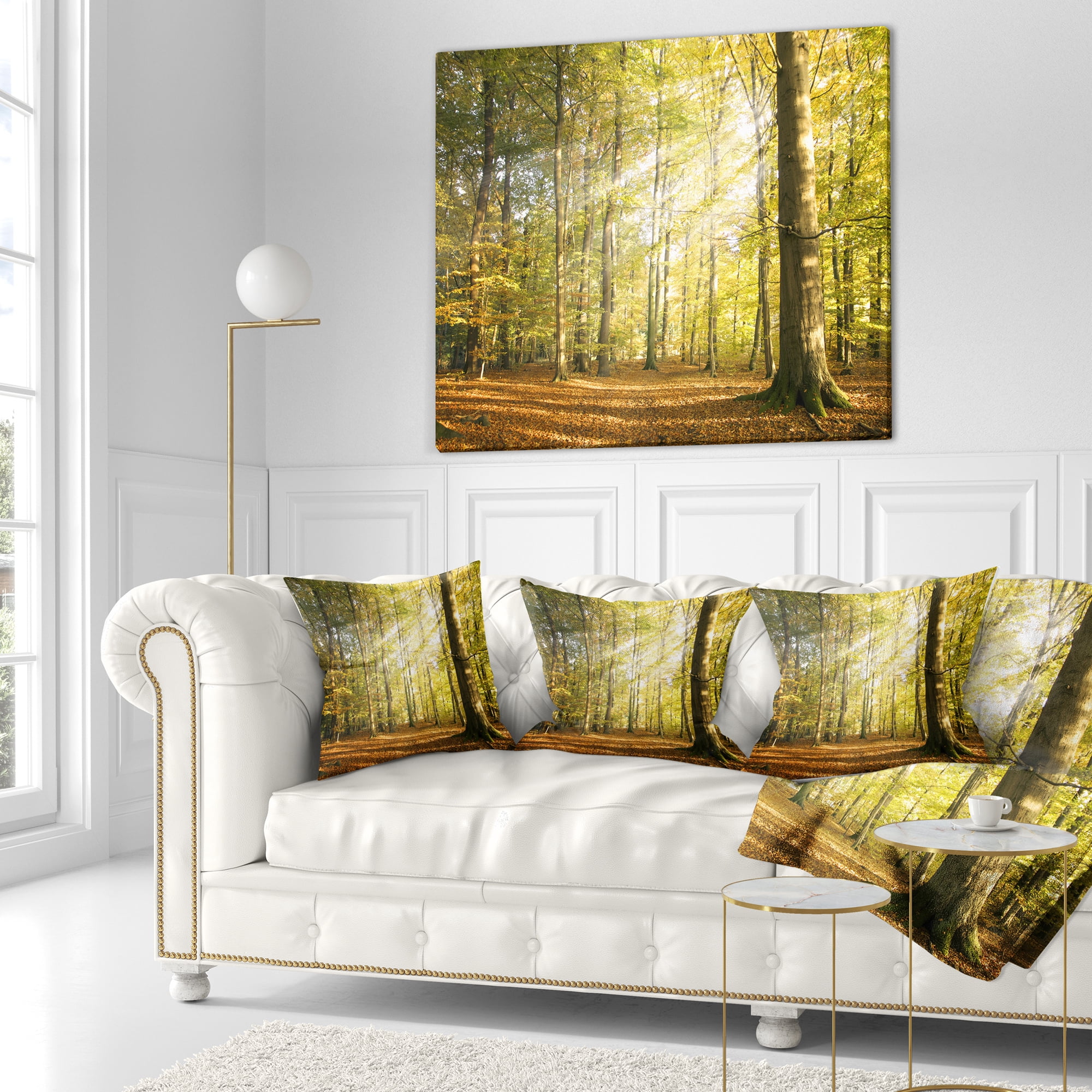 Designart Sun Rays Hitting Forest - Landscape Photography Throw Pillow - 16x16