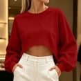 thumbnail image 4 of Oiangi Womens Cropped Sweatshirt Long Sleeve Crewneck Loose Fit Pullover Fashion Y2K Going Out Tops for Fall Red XL, 4 of 5