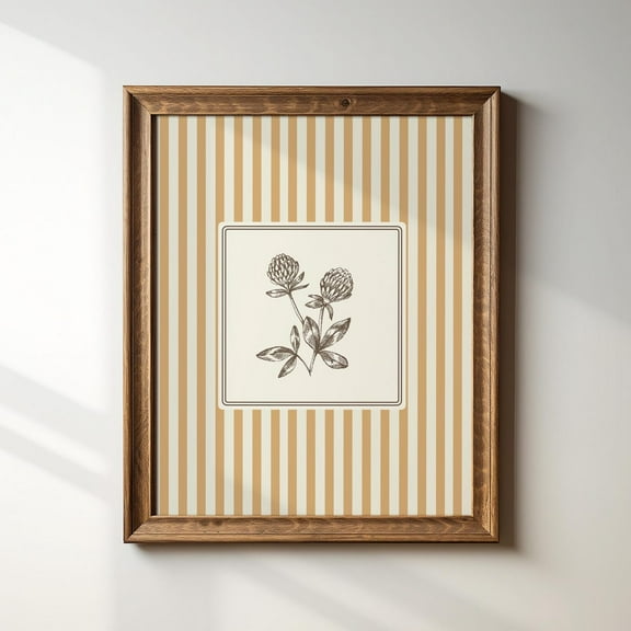 Yellow Striped Clover Floral Line Illustration Print, Vertical Portrait, Instant Print, Minimalist Decor Wall Art, Modern Wall Decor For Living Room, 8x12 UNFRAMED