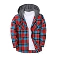 thumbnail image 2 of GrmtClth Plaid Tartan Flannel Hoodie Jacket Men Long Sleeve Button‑Down Shirt Grey Contrast Hood Pocket Casual Fall Travel Wear, 2 of 5