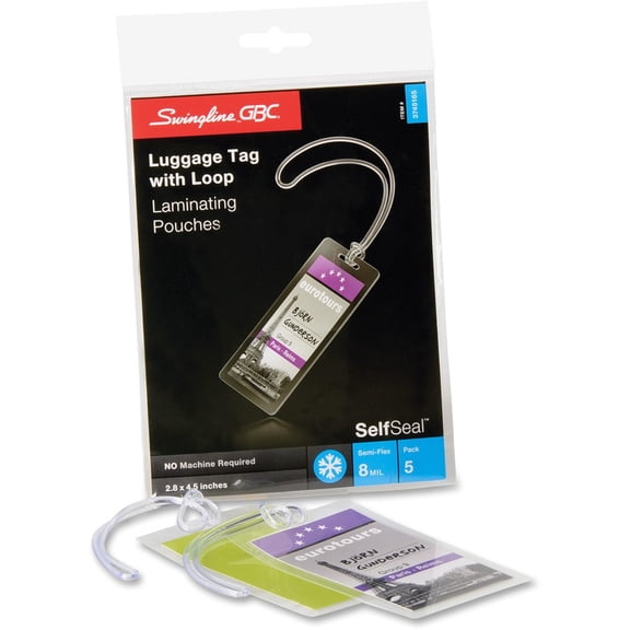 GBC, GBC3745165, Self-Sealing Luggage Tag Laminating Pouches, 5 / Pack, Clear