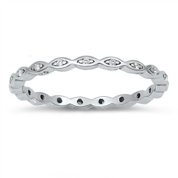Clear Cubic Zirconia Marquise Eternity Ring Sterling Silver Size 3