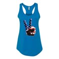 thumbnail image 2 of Wild Bobby, American Flag Peace Sign Hand Pop Culture Ladies Racerback Tank Top, Turquoise, Medium, 2 of 3