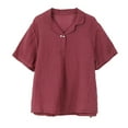 thumbnail image 6 of Dazajoo Womens Cotton Linen V Neck Tops Vintage Embroidered Button T Shirt Summer Beach Casual Loose Short Sleeve Blouse,Purple,XXXL, 6 of 6