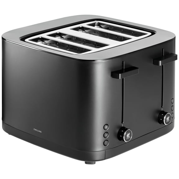 ZWILLING Enfinigy, 4-Slice Toaster with 4 Slots, Extra Wide 1.5" Slots for Bagels and Toast, Black