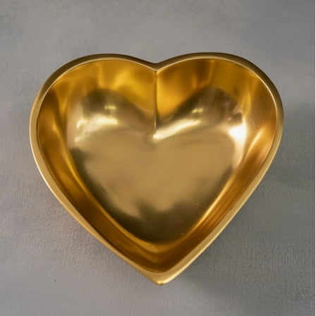 Polished Gold Toned Heart Shaped Trinket Tray Decorative Serving Bowl