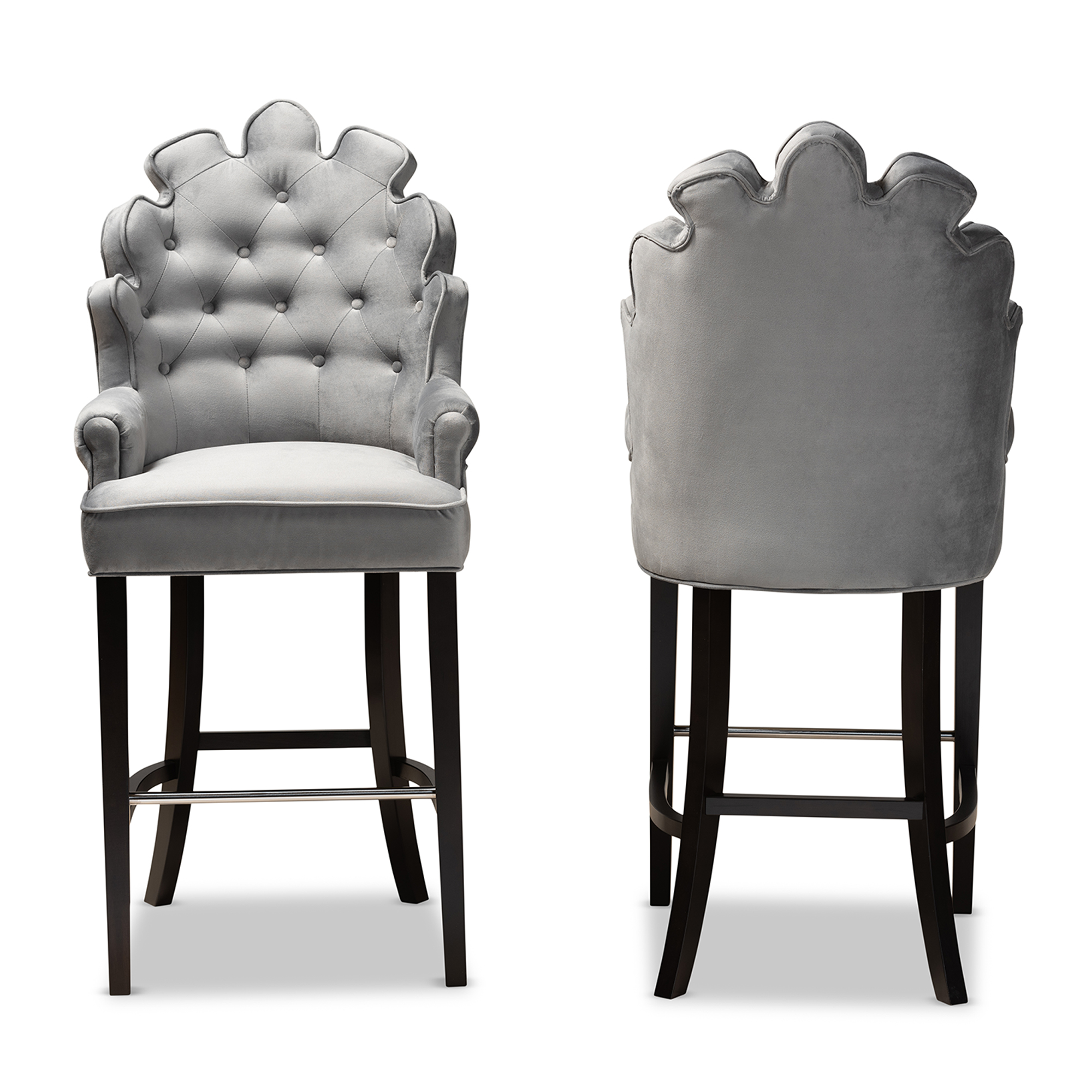 Baxton Studio Chloe Modern and Contemporary Dark Grey Velvet Upholstered and Dark Brown Finished Wood 2-Piece Bar Stool Set