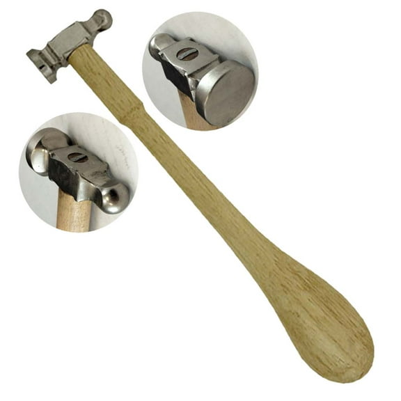 BENCH WIZARD Ballpein Chasing Hammer | 9.5" (24.1 cm) Wood Handle | 1-1/2" Flat & 7/8" Rounded Ends | Mirror-Finished Head | Jeweler's Precision Tool