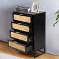 thumbnail image 2 of YOCWO Farmhouse 4 Drawer Rattan Dresser, Black, 24" Wide, 2 of 6