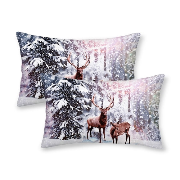 Fundas Decorativas para Almohadas AGAYNA 30x51 cm Ciervo Invernal Paquete de 2