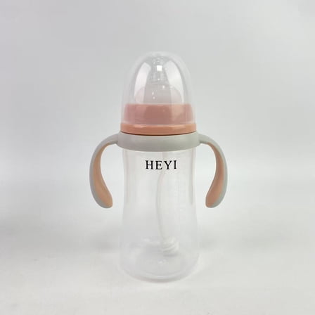 HEYI Babies' bottles,Baby Bottle with Natural Response Nipple, Wide Neck Baby Bottles with Handle, Newborn Anti-Colic Baby Bottles Gift Set, Clear (8.8oz)