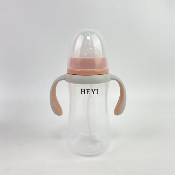 HEYI Babies' bottles,Baby Bottle with Natural Response Nipple, Wide Neck Baby Bottles with Handle, Newborn Anti-Colic Baby Bottles Gift Set, Clear (8.8oz)