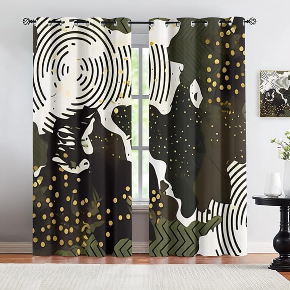 Camouflage Army Green Blackout Window Curtain, Abstract Sonic Mosaic Darkening Window Curtain, Grommet Thermal Insulated Window Curtain For Living Room Bedroom Office 21"W x 45"L (Pack of 2)