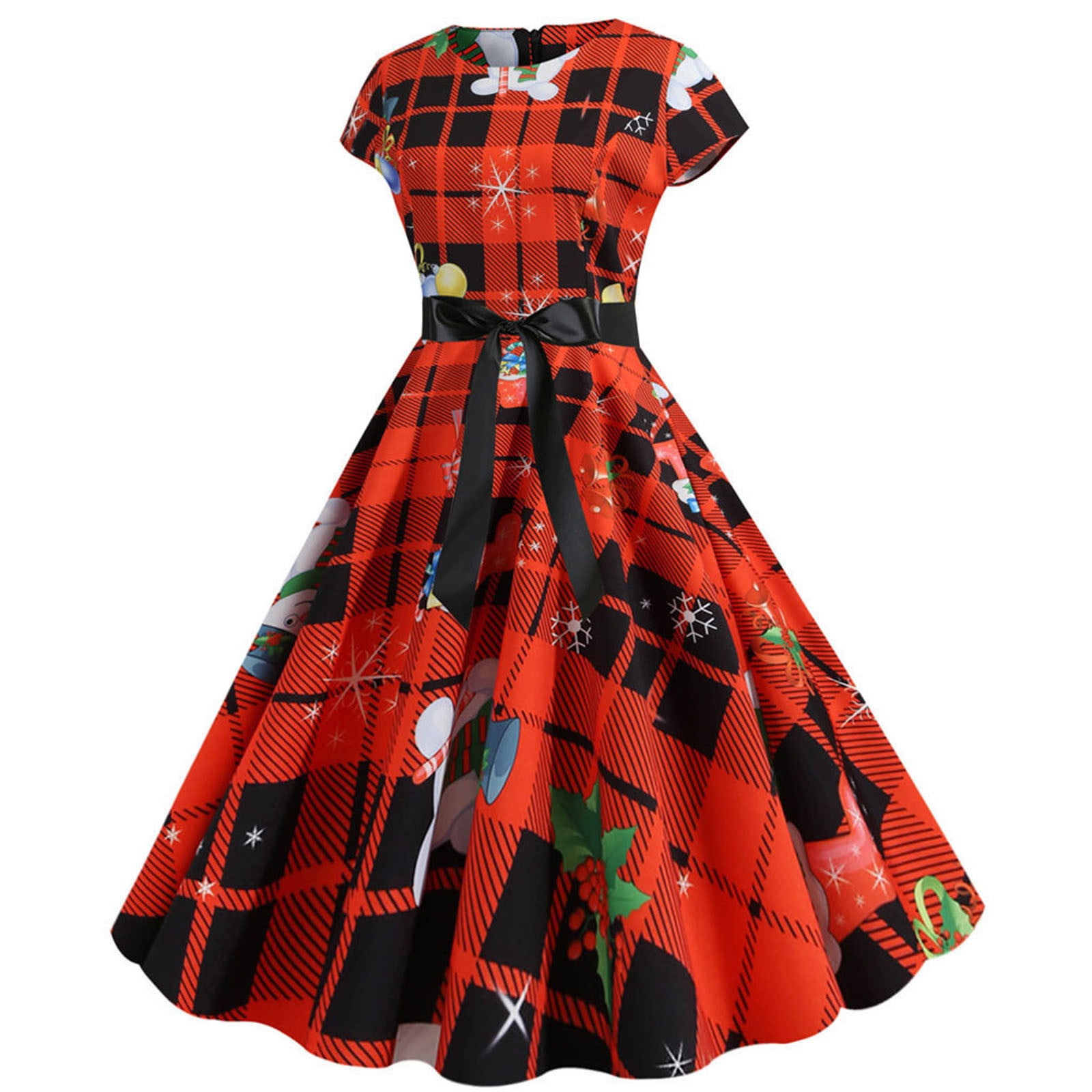 Dresses For Women Women Vintage Short Sleeve Christmas 1950s Housewife Evening Party Prom Dress Walmart Com