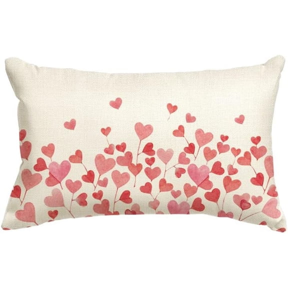 Valentine''s Day Hearts Throw Pillow Cover, 12 x 20 Inch Anniversary Wedding Cushion Case Decoration for Sofa Couch