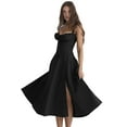 thumbnail image 2 of Women'S Strapless High Split Long Maxi Dress Ruched Suspender Sleeveless Bodycon Party Cocktail Dresses Black XXL, 2 of 8