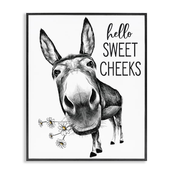 Stupell Industries Contemporary Hello Sweet Cheeks Animal Humor Donkey Daisies Black Framed Giclee Art, 11 x 14, by Lettered and Lined