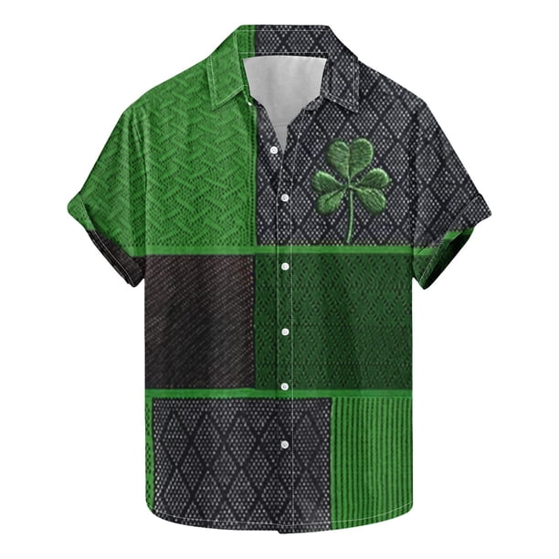 Blusa y camisa de manga corta con cuello vuelto para hombre, blusa de moda para el Día de San Patricio con estampado de manga corta y solapa.