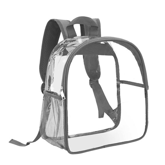 Clear Backpack Heavy Duty PVC Transparent Bag See Through BookBag for Student School Work Festival Sport Travel(Grey)