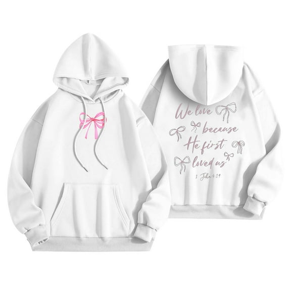 Women's Casual Hoodie With Bow Print Autumn Winter Pullover Sweatshirt Comfortable And Stylish