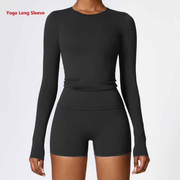 Camisetas de Yoga sin costuras para mujer, Top corto, camisas de manga larga para Yoga, deportes, Fitness, ropa de gimnasio, camisetas de entrenamiento con realce, camisetas deportivas