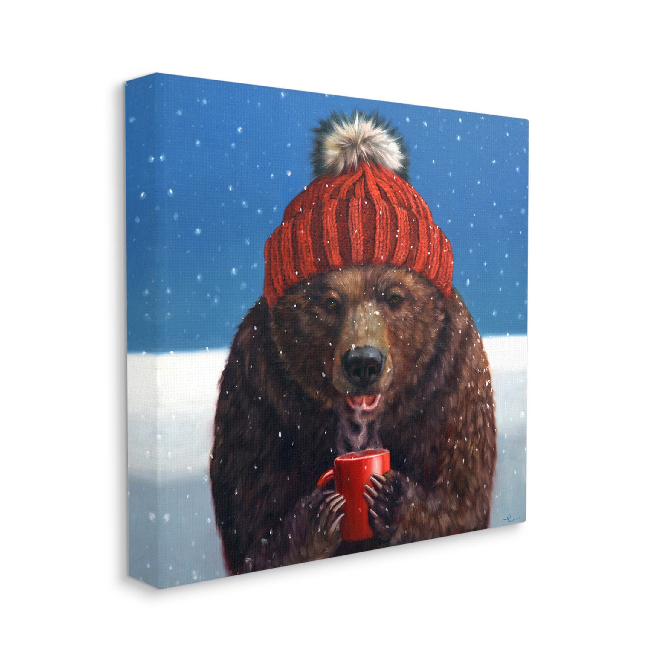 Stupell Industries Chilly Bear Hot Chocolate Snowfall Painting Gallery Wrapped Canvas Print Wall Art, Design by Lucia Heffernan