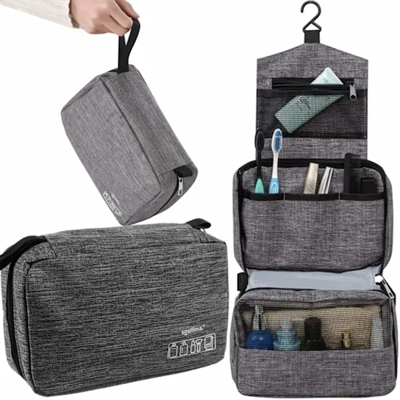 Hanging Toiletry Bag for Men - With Hook - Grey