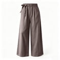 thumbnail image 7 of Utoimkio Women's Side Tie Linen Wide Leg Pants Elastic Ruched Waist with Side Pockets for Beach Vacation Daily Walking, 7 of 7