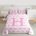 thumbnail image 2 of Homewish Bow-Tie Initial Alphabet H Bedding Comforter Set 2pcs for Adults Female Girls,Letter Monogrammed H Twin Comforter Sets Microfiber,Cartoon Bow Love Heart Breathable Bedding Set, 2 of 8
