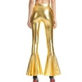 thumbnail image 4 of SWSMCLT Women's Mermaid Flare High Waisted Leggings Skinny Long Shiny Metallic Pants Wet Look Stretch Halloween Bell Bottom Trousers Golden Small, 4 of 4