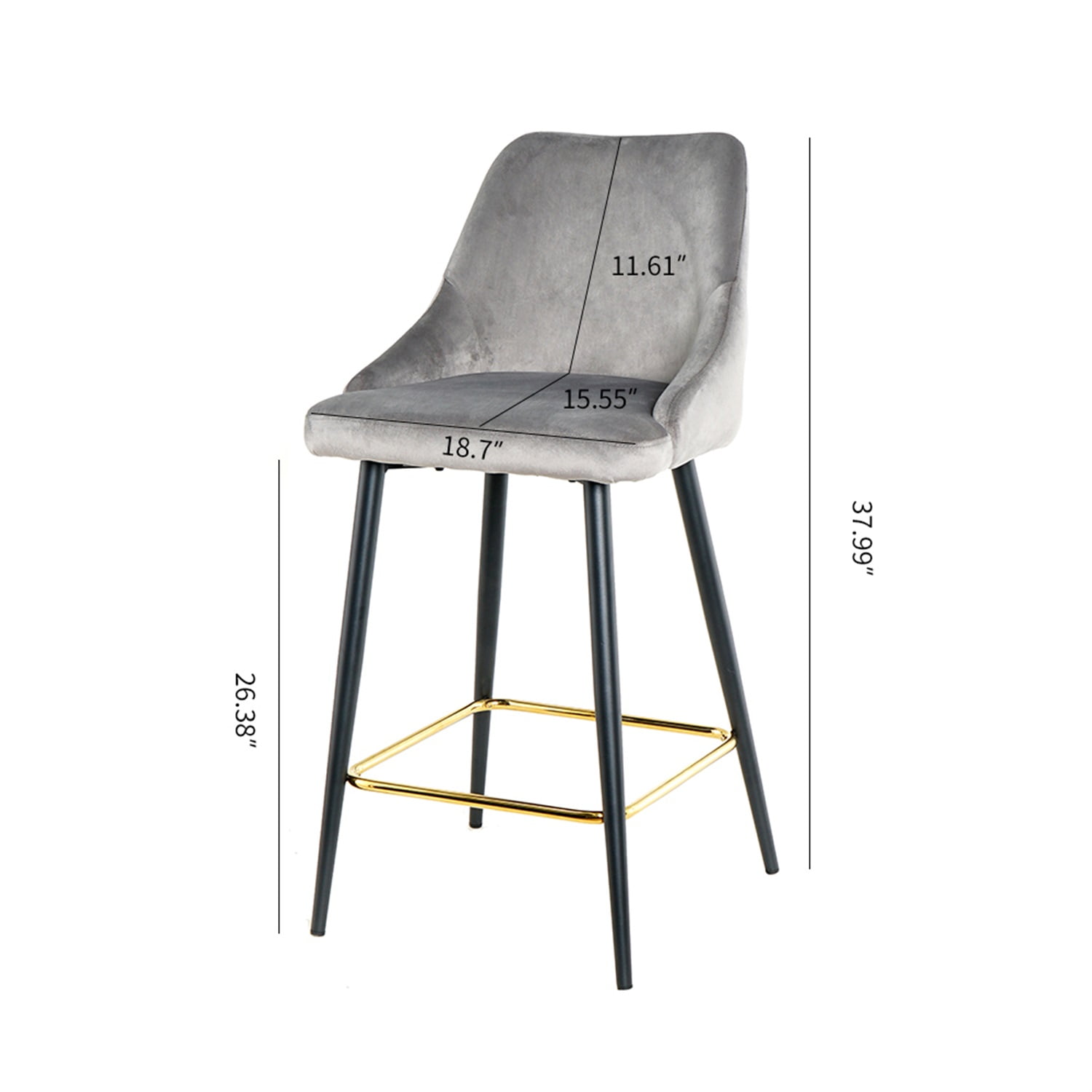 Kadyn Upholstered High Bar Stool Chair Set of 2, Modern Foam Bar Stools with Gold Legs, Bar Dining Chair for Dining Room, Gray