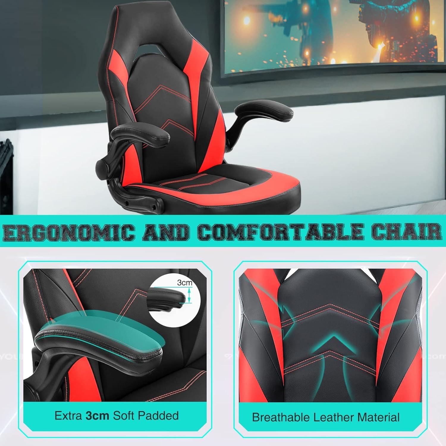 CONCETTA Video Gaming Chair, Ergonomic Office Task Chairs for Adults, Height Adjustable Computer Desk Chair