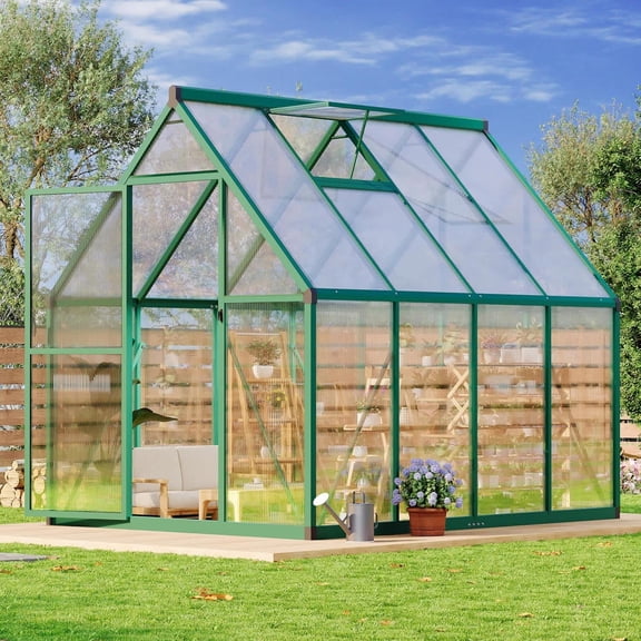 EastVita 6 x 7 ft Greenhouse Polycarbonate Walk-in Greenhouse with Aluminum Frame Clear Pop-up Greenhouse Green