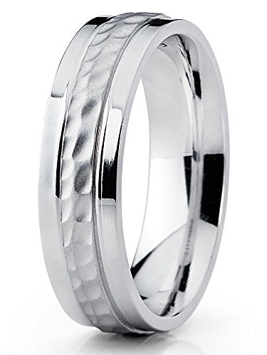 Bridal Stainless Steel Polished Hammered Comfort Back Ring