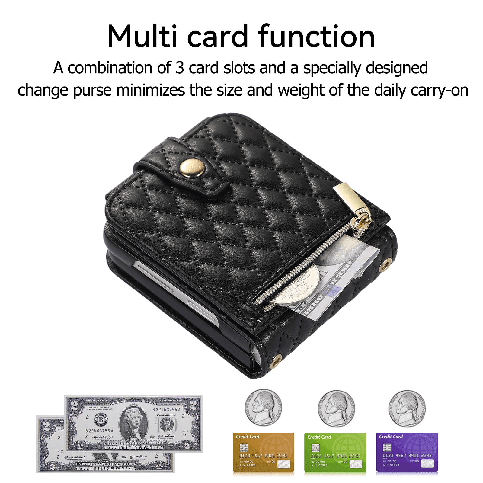 TECH CIRCLE Cover for Samsung Galaxy Z Flip4 Case with Shoulder Strap+Wristlet, Elegant Phone Handbag Design Multiple Card Slots Pocket Wallet Case for Galaxy Z Flip 4 Full Protective Shell-Black