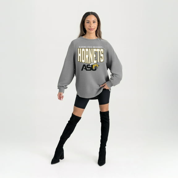 Women's Gameday Couture Gray Alabama State Hornets Oversized Pure Motion Corded Sweatshirt