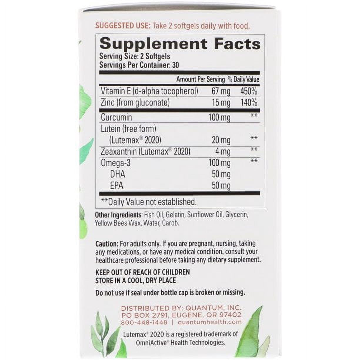 Quantum Health Digital Blue Softgels, Eye Supplement, Blue Light - Lutein, Zeaxanthin, Curcumin, Omega 3, Zinc - 60 Count