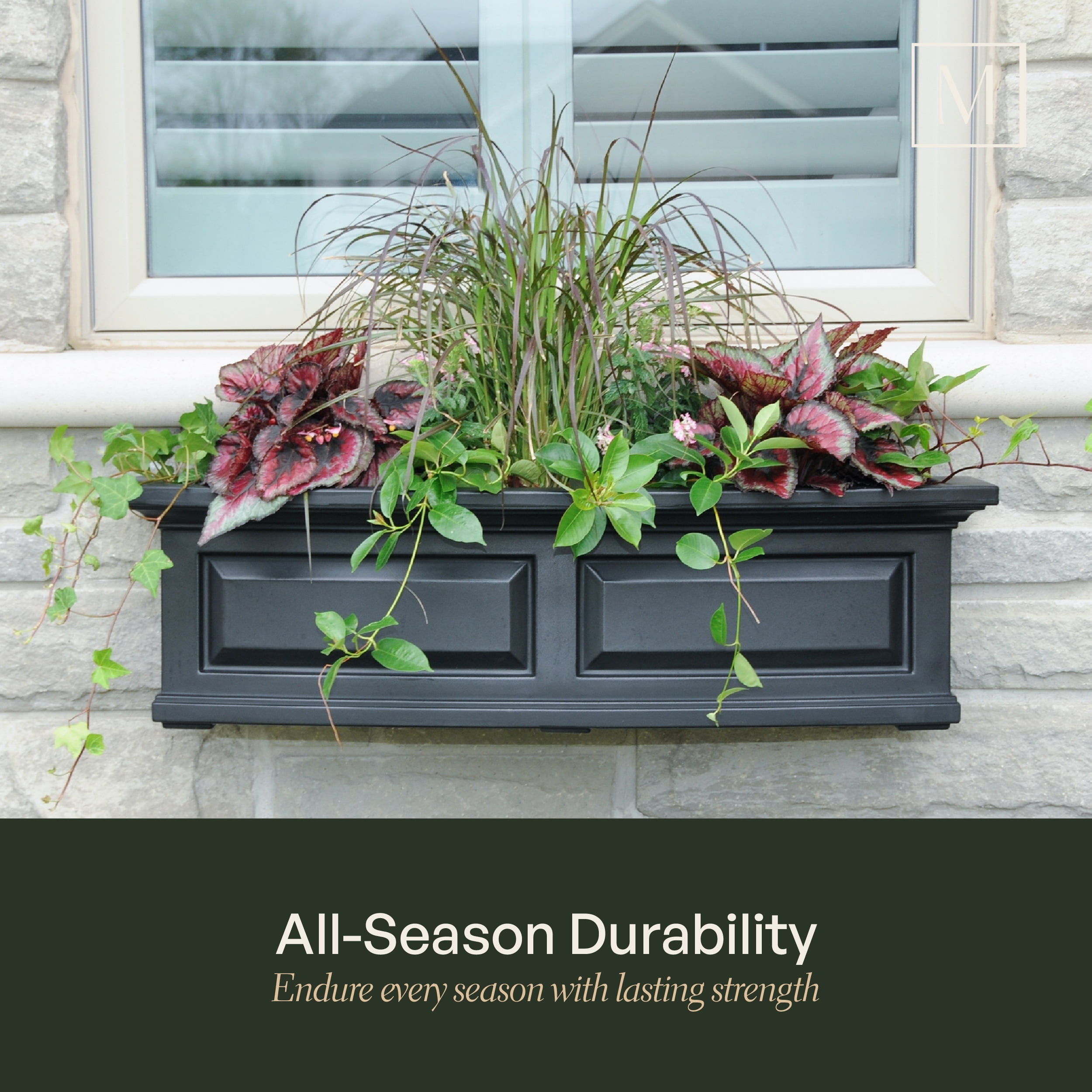 Mayne Nantucket 48" x 12" x 10" Rectangle Black Self Watering Plastic Window Box Planter