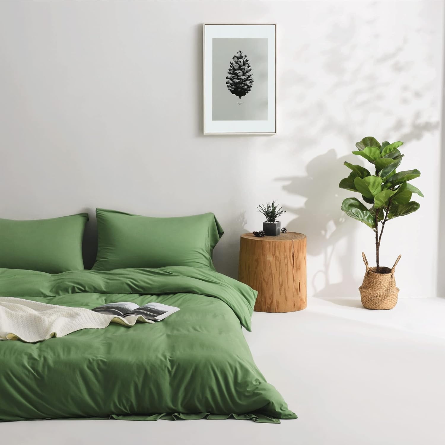 REWARDOWN Conifer Duvet Cover King Size, 68% Richcel Fiber Easy Fit, Ultra Soft Breathable Aesthetic Style-Perfect Companion for Duvet, Green