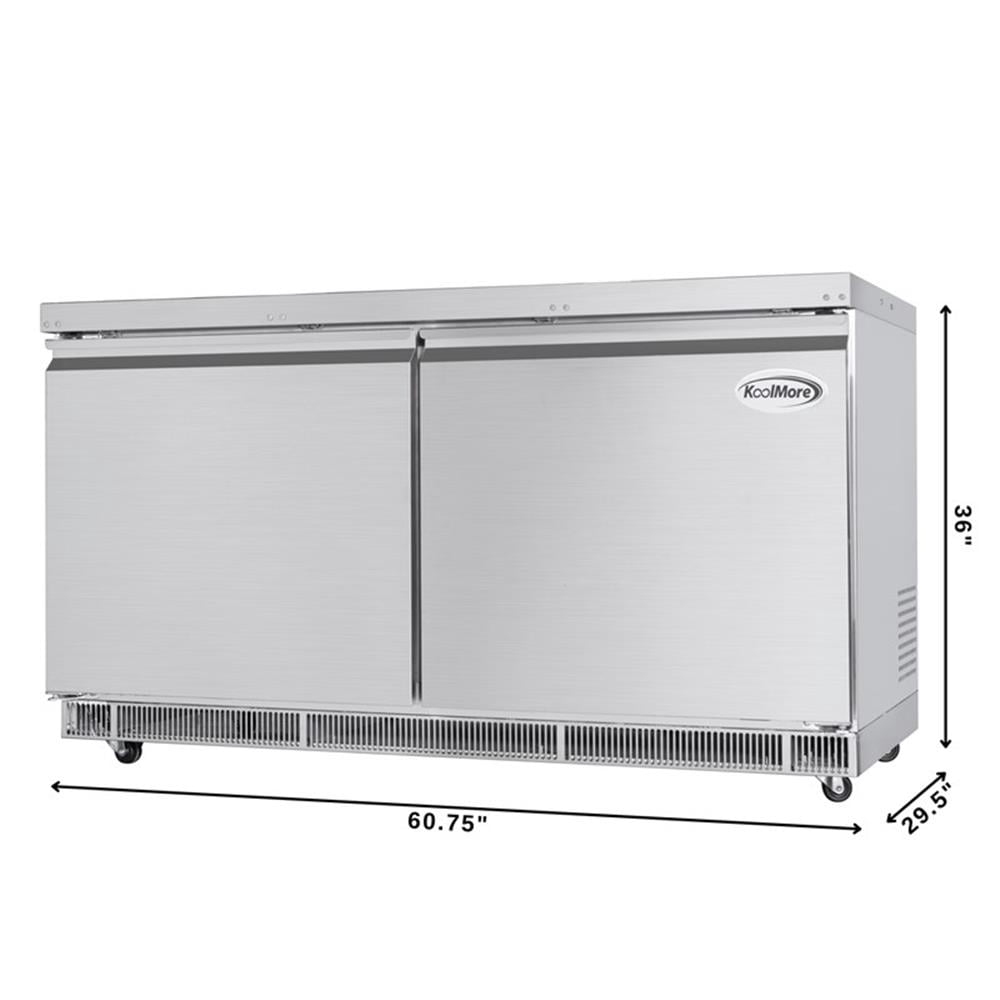 Pemberly Row 60" Commercial Refrigerated Prep Station Cold Table Refrigerator