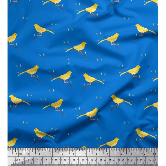 Soimoi Cotton Voile Fabric Leaves,Branches & Canary Bird Decor Fabric Printed Yard 42 Inch Wide