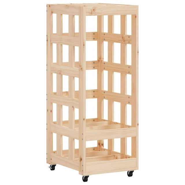 vidaXL Log Holder with Wheels Rolling Storage Firewood Rack Solid Wood Pine