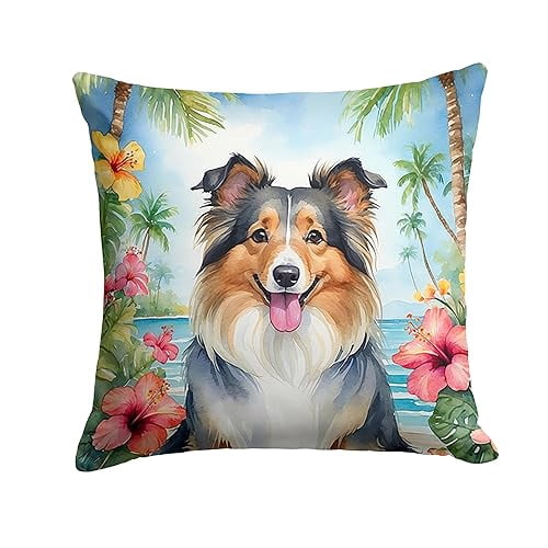 Sheltie Luau Throw Pillow 14 in x 14 in