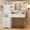 White with Door, variant on Aunfebrco White Vanity Desk Makeup Vanity Table with Mirror and Lights and Charging Station, Large Dressing Table with Storage Cabinet&6 Drawers&4 Storage Shelves for Bedroom