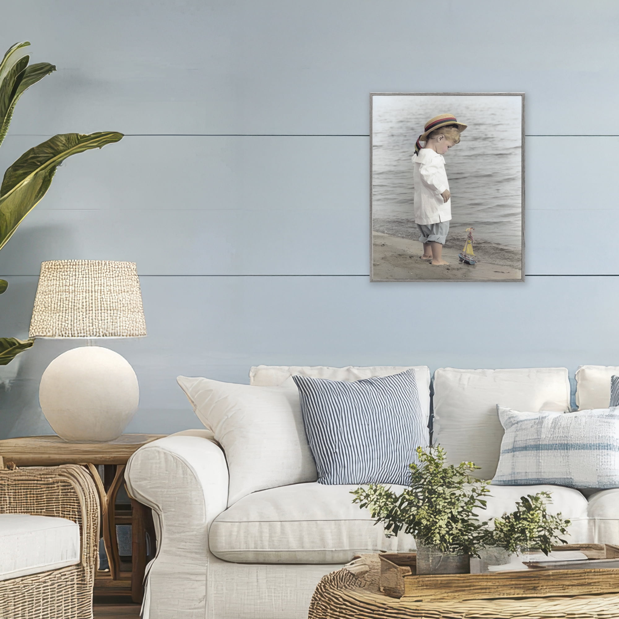 Stupell Industries Child on Beach Shore Gray Framed Giclee Art, design by Kendra Dew