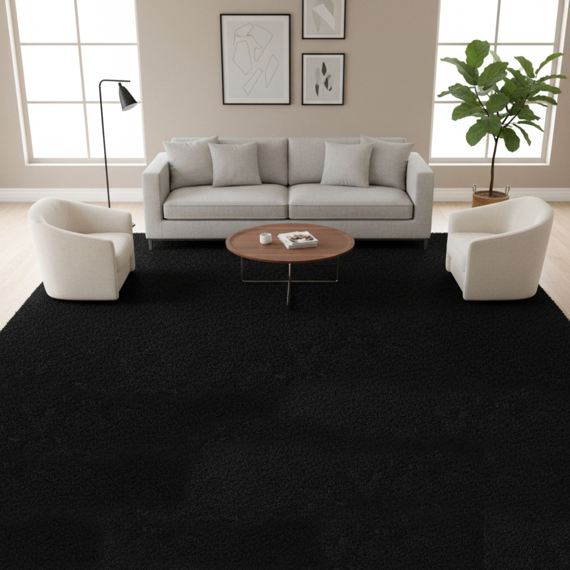Ottomanson Oversized Shag Rug 7'10" x 23' – Plush Non-Slip Carpet for Living Room, Large Spaces, Black