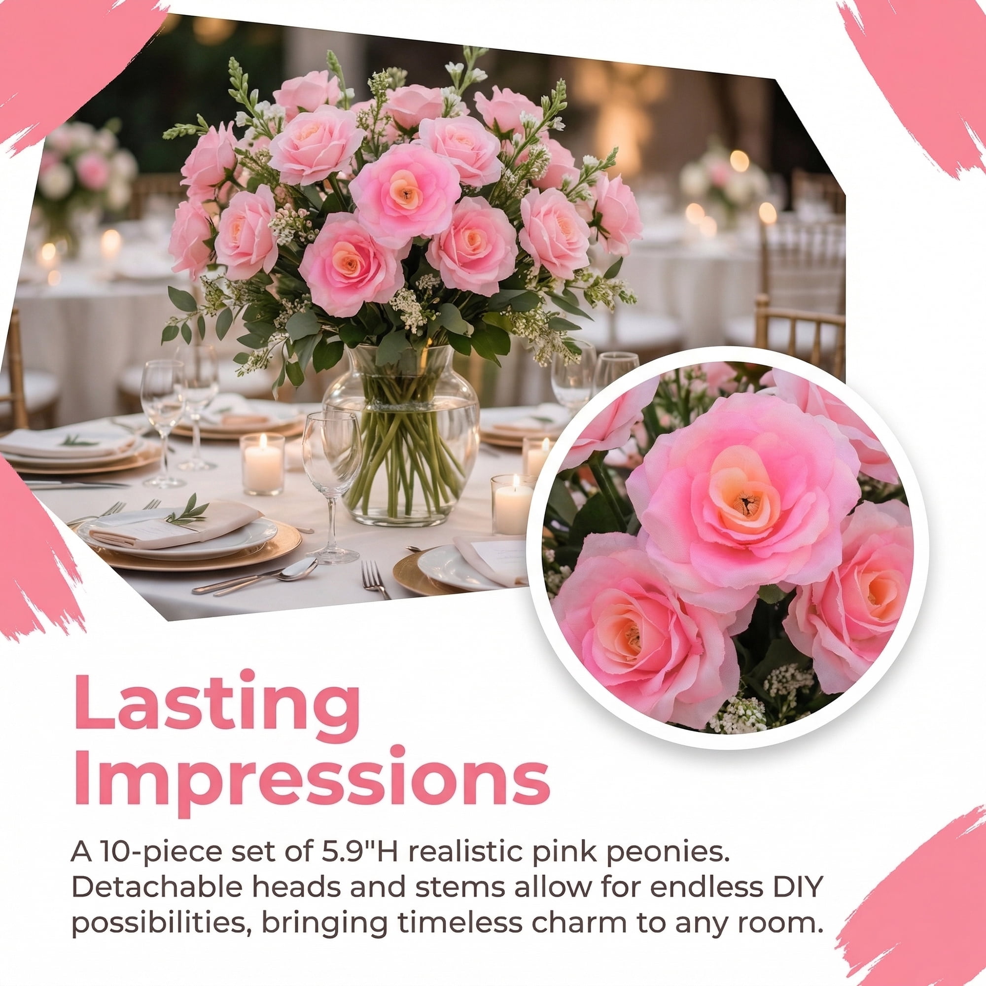 Unique Bargains Artificial Roses Silk Flowers with Detachable Heads Light Pink 5.9inch
