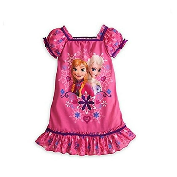 Disney Frozen Anna and Elsa Pink Floral Nightgown, Gown (Size 7/8)